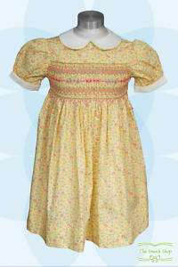 Hand Smocked Rose Bud Girls Yellow Floral Dress Size1 8  