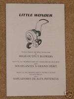 2001 Little Wonder HO Blower Owner & Parts Manual  