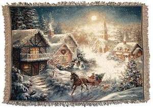 Throw Blanket   Winter Sleigh Ride Christmas   Woven Jacquard   Made 