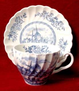 JOHNSON BROTHERS china TULIP TIME blue/white CUP & SAUCER Set  