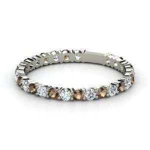   Thin Band, 14K White Gold Ring with Diamond & Smoky Quartz Jewelry