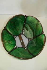 Antique Green Slag Glass Tulip B & H Oil Kerosene Lamp Shade  