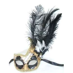 Black Gold Music Ciuffo Onda Feather Venetian Masquerade 