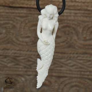 Mermaid Sculpture Moose Antler PENDANT Carving with a Pearl / Bali 12 