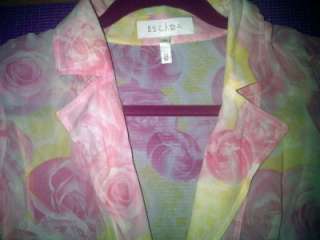 ESCADA Floral Chiffon Shirt Dress Jacket Pink & Yellow size 36 (4 6 S 