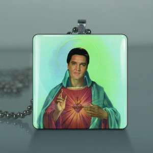 Elvis Presley Christ Sacred Heart Glass Tile Art Necklace Pendant G69 