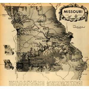  1945 Print Map Missouri Ozarks Puke State Topography 
