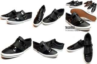 Mens Comfort Sneakers Shoes Black Buckle Skate Canvas US Size 6.5 7 8 