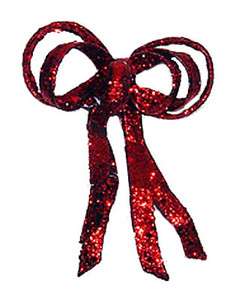 Red Glitter Holiday Christmas Bow Ornament Craft Decor 7 NEW Lot of 3 