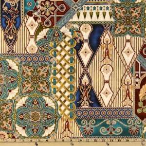  44 Wide Arabesque Mosaic Marvel Mahogany/Teal Fabric By 