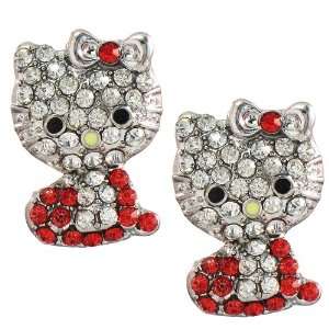 1 Pair of Hello Kitty red rhinestone earrings Arts 