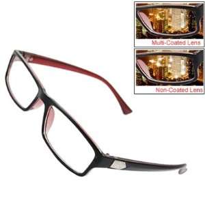   Blk Burgundy Rim Rectangular Clear MC Lens Glasses