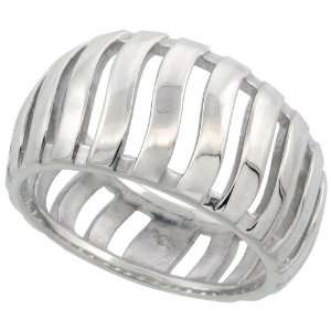   Silver Flawless Quality Dome Ring w/ Bars, 1/2 (12mm) wide, size 8.5