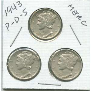  1943 PDS Mercury Dimes All 3 Mints in 3 Separate Holders 