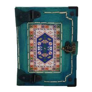  Turkish Carpet Decoration on a Green Handmade Leather 
