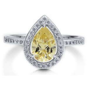  925 Pear Cut Canary Cubic Zirconia CZ Halo Style Ring   Nickel Free 