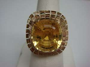 SPECTACULAR 14K YELLOW GOLD SQUARE CITRINE STONE RING  