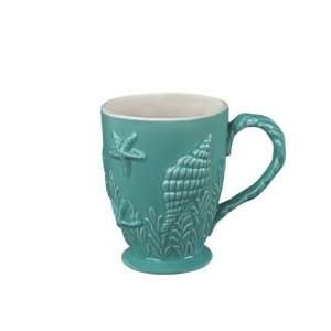   Beach Embossed Turquoise Blue Shell Coffee Latte Mug