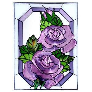  Lavender PURPLE Frosted ROSES 10.25 x 14 Painted Art Glass 