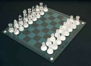 Glass Chess Set w/ Clear & Black Glass Board  