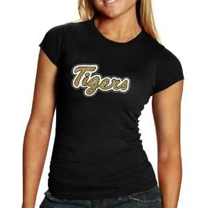 NCAA Missouri Tigers Ladies Glitter Script T Shirt   Black  