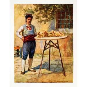 1906 Print Simit Koulouri Bread Sesame Istanbul Turkey Costume Seller 