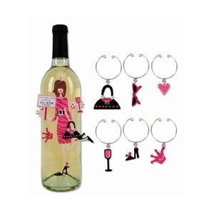  Magnet & Wine Glass Charm Set LETS WINE TOGETHER with 6 