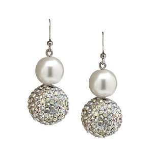 PalmBeach Jewelry Silvertone Metal Simulated Pearl and Crystal Pierced 