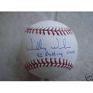Willie Wilson Autographed Baseball   82 Batting Champ Official Ml 
