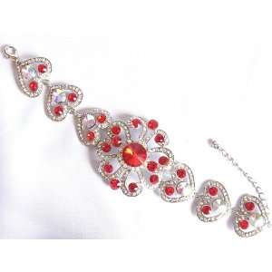  Prom Big Red Ab Crystal Rhinestone Flower Bracelet 