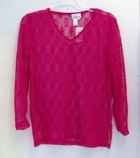 COLDWATER CREEK Dark Pink Crochet Top Cover Up NWT $59  