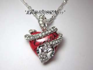   Scarlet Snake Red Heart Necklace Collier Rhinestones Gift Pouch  
