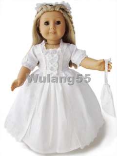 White Colonial Dress/Gown for 18 American Girl doll  