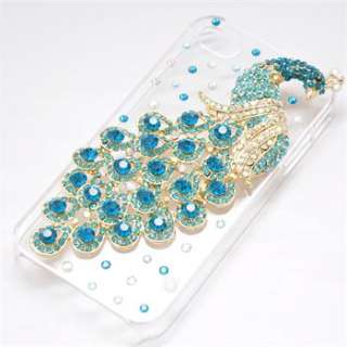 1X Blue Peacock Diamond Crystal Bling Back Case Cover Skin for iPhone 