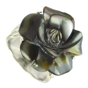 Black Mother of Pearl Peony Ring Jewelry