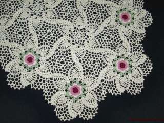 HANDMADE OVAL WILD ROSE DOILY OR TABLEMAT  PINKS/ECRU  
