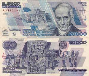 Mexico $ 20,000 Pesos Quintana Roo Mar 28, 1989 Scan.  