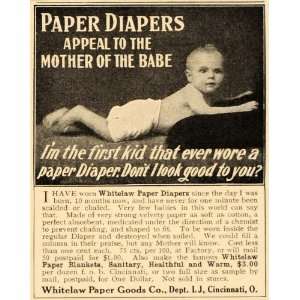  1909 Ad Paper Diapers Baby Whitelaw Goods Blankets 