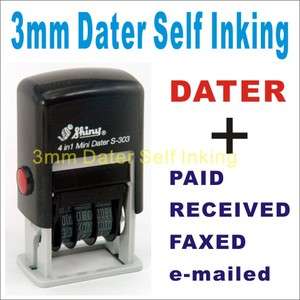 in 1 3mm Dater Self Inking Ink Pad Rubber Stamp PAID RECEIVED FAXED 