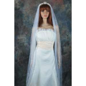   White Cathedral Length Scattered Rhinestone Simple Wedding Bridal Veil
