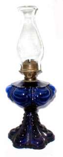 Antique 1890s EAPG Coolidge Drape Cobalt Oil Lamp  