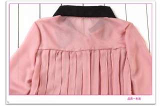   Chiffon See through Long Sleeve Pleated Loose Tops Top Shirt Blouse