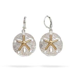  14Kt./Sterling Silver Sand Dollar Earrings with Starfish 