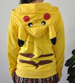 Pokemon Pikachu Ears Zip Hoodie Hoody Cosplay Costume Japen Anime 