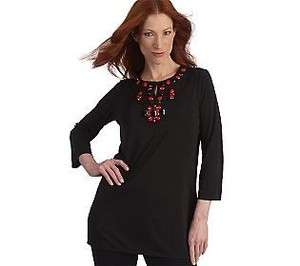 NEW VICTOR COSTA Black Red Matte Jersey Embellished Tunic Top Med 