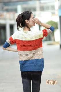   Loose Scoop Neck Casual Color Stripes Jumper Sweater Knitwear 6875