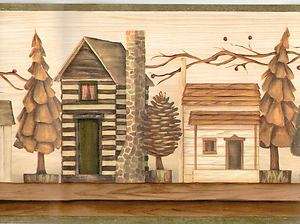 Rustic Log Cabin Models on Shelf Sale$8 Wallpaper Border 485  