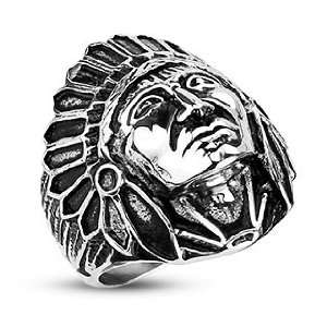 316L Stainless Steel Apache Indian Chief Wide Cast Shield Ring   Size 