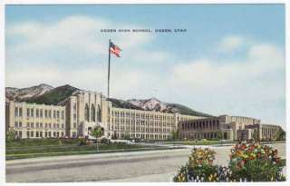 Linen Postcard Ogden High School in Ogden, Utah  