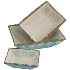   Blue Vintage Flower Ceramic Serving Dishes, Set of 3